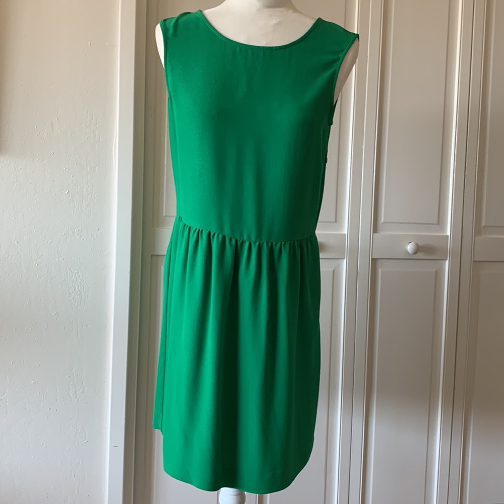 CYRILLUS, PARIS, EMERALD GREEN SLEEVELESS DRESS WITH BACK TIE - SIZE 36 (US XS)